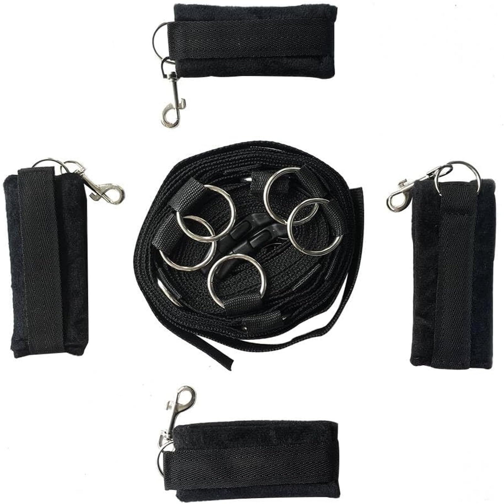 Cintura Regolabile per Letto, Colore Nero, con Polsini e Cavigliere, Set Completo di Cinghie e Fibbie