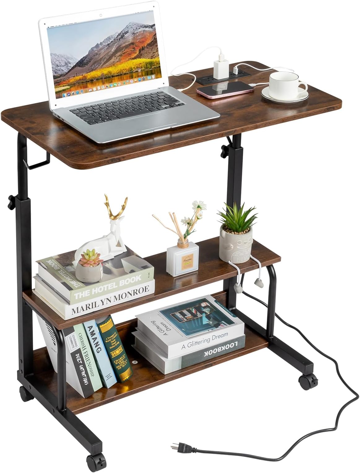 Electric Standing Desk,Height Adjustable Desk with 3 USB & Power Outlets,Sit Stand Table,Writing Computer Desk for Home,Office,Workstation (Vintage Brown)