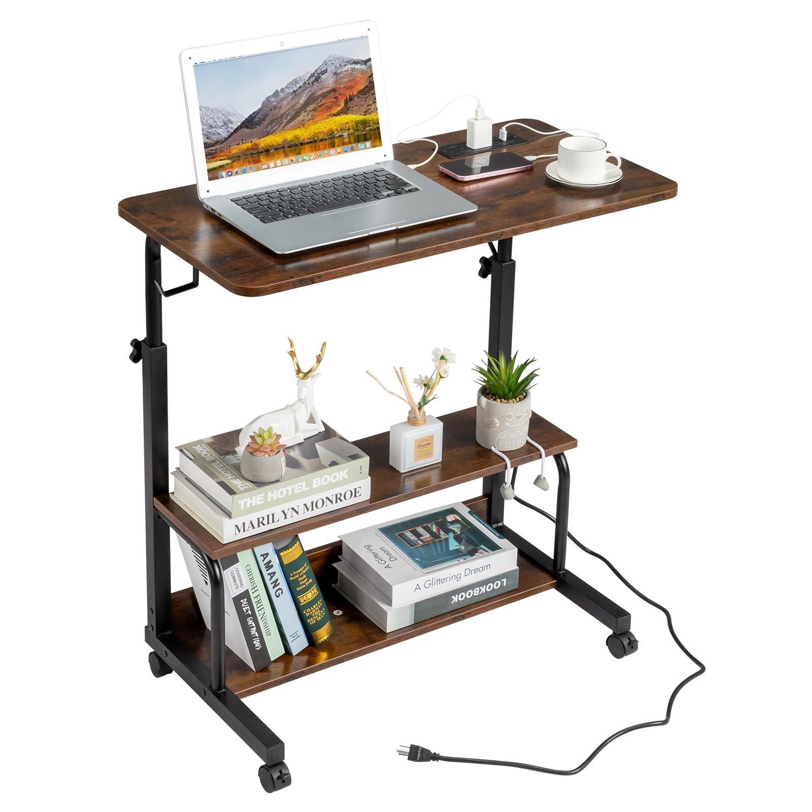 Electric Standing Desk,Height Adjustable Desk with 3 USB & Power Outlets,Sit Stand Table,Writing Computer Desk for Home,Office,Workstation (Vintage Brown)