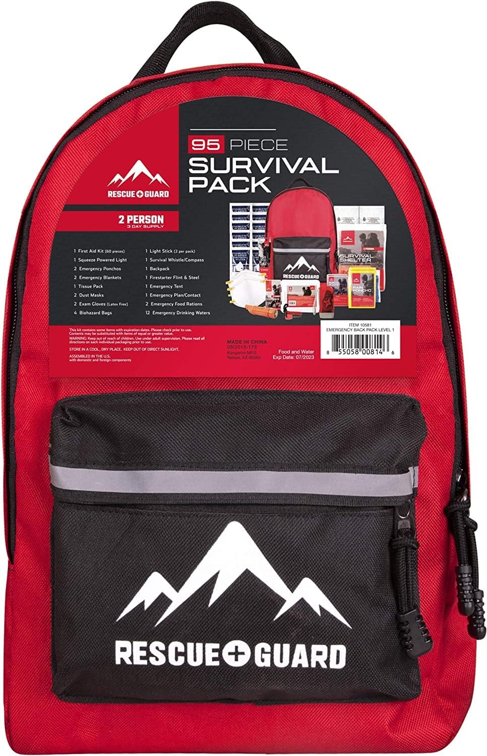 Rescue Guard; First Aid Kit, Hurricane Kit, Disaster Kit or Earthquake Kit; Emergency Survival Kit, Bug Out Bag Supplies, Survival Gear for 6 Day/ 72 Hours, 2 People (Basic Survival Pack) : Sports & Outdoors