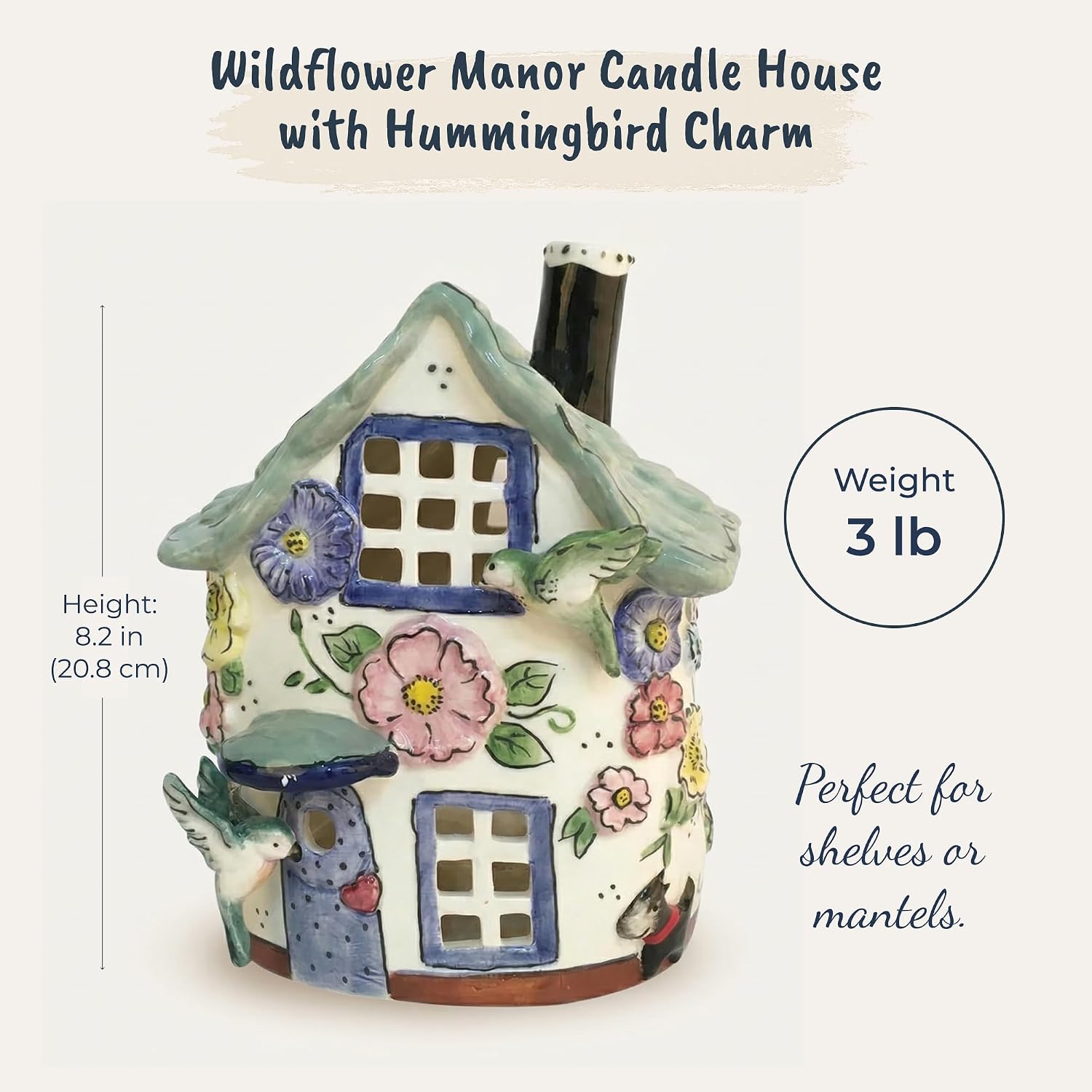 Blue Sky Clayworks Wildflower Manour Hummingbirds Floral Candle House 23354