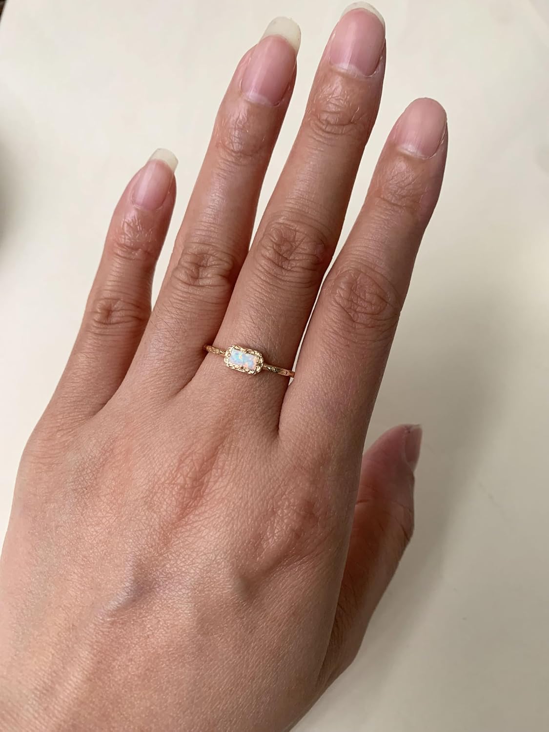 Baguette Wedding Band for Women Solitaire Cubic Zirconia Opal Pink Sapphire Moss Agate Stacking Rings Vintage Filigree Dainty Promise Rings Anniversary Jewelry