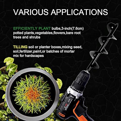 Miniatura 5 de ERYTLLY Maceta de bulbos, espiral de barrena, herramienta para maceta de jardín de 3.0 in x 24.0 in, excavadora rápida de agujeros para paraguas
