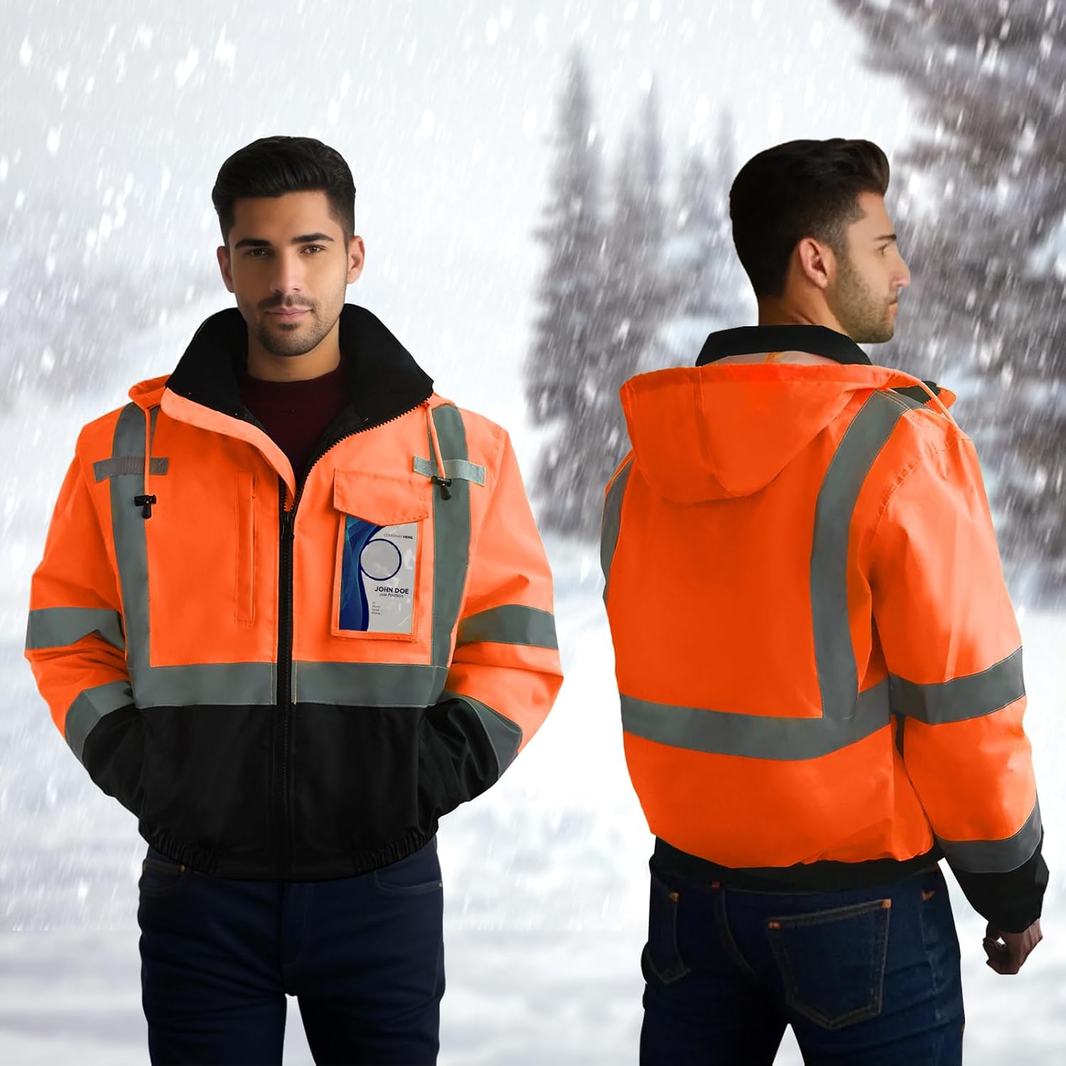 TCCFCCT Hi Vis Jackets for Men, Class 3 Reflective Safety Jackets for Men, Waterproof High Visibility Winter Bomber Rain Jacket for Mens Construction Work, High Vis Jacket, Meets Ansi, J-Orange XL - Image 5
