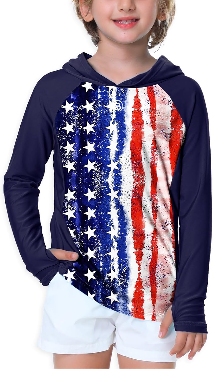 AOBUTE Unisex Kids Long Sleeve Hoodie Rash Guard Boys UPF 50+ Swim Top with Thumb Hole 3-12 Years