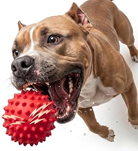 Beef-Flavored Durable Dog Ball for Aggressive Chewers, Tough Squeaky Rubber Toy for Pitbulls Large & Medium Breeds