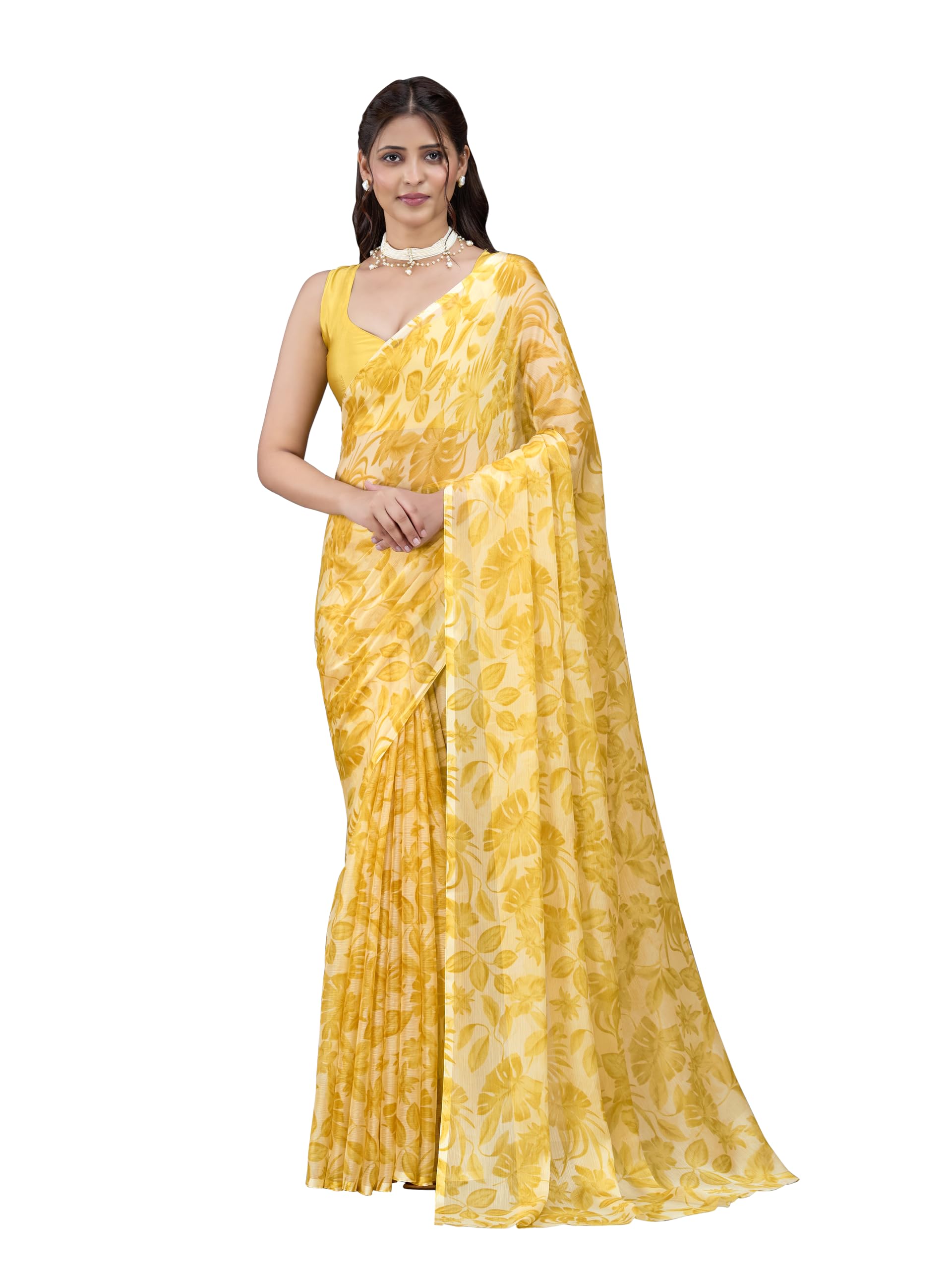 garden vareli Nara Chiffon All-Over Floral Print Saree With Blouse Piece-picture-24