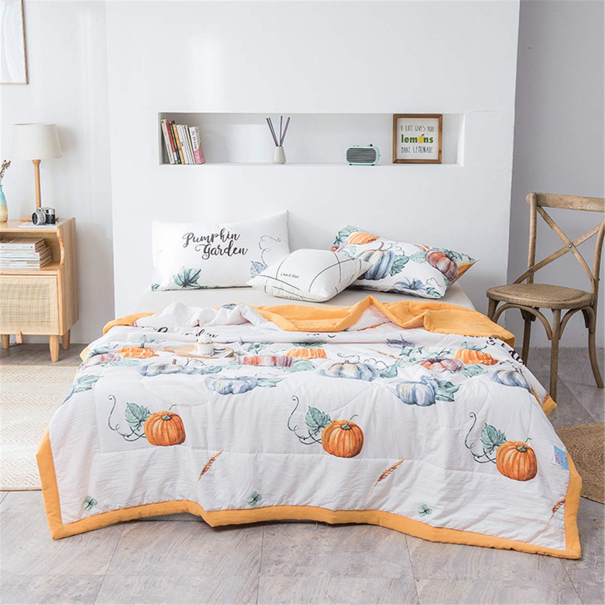 Couvre-lit matelassé 220x240cm en microfibre douce orange citrouille réversible