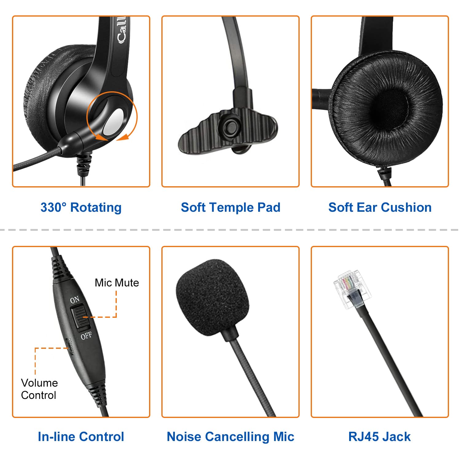Callez RJ45 Casque Téléphone Fixe Mono avec Micro Anti-Bruit & Quick Disconnect, Casque Téléphonique Filaire Compatible avec Siemens Unify Openstage 30 40 60 80 Mitel/Aastra 5370 6867i 6773 Téléphone