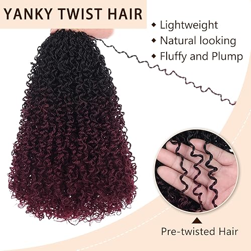 Miniatura 10 de COOKOO Paquete de 2 paquetes de 8 pulgadas con rizos Yanky Twists trenzados con rizos, 30 giros por paquete, cabello de ganchillo marrón degradado