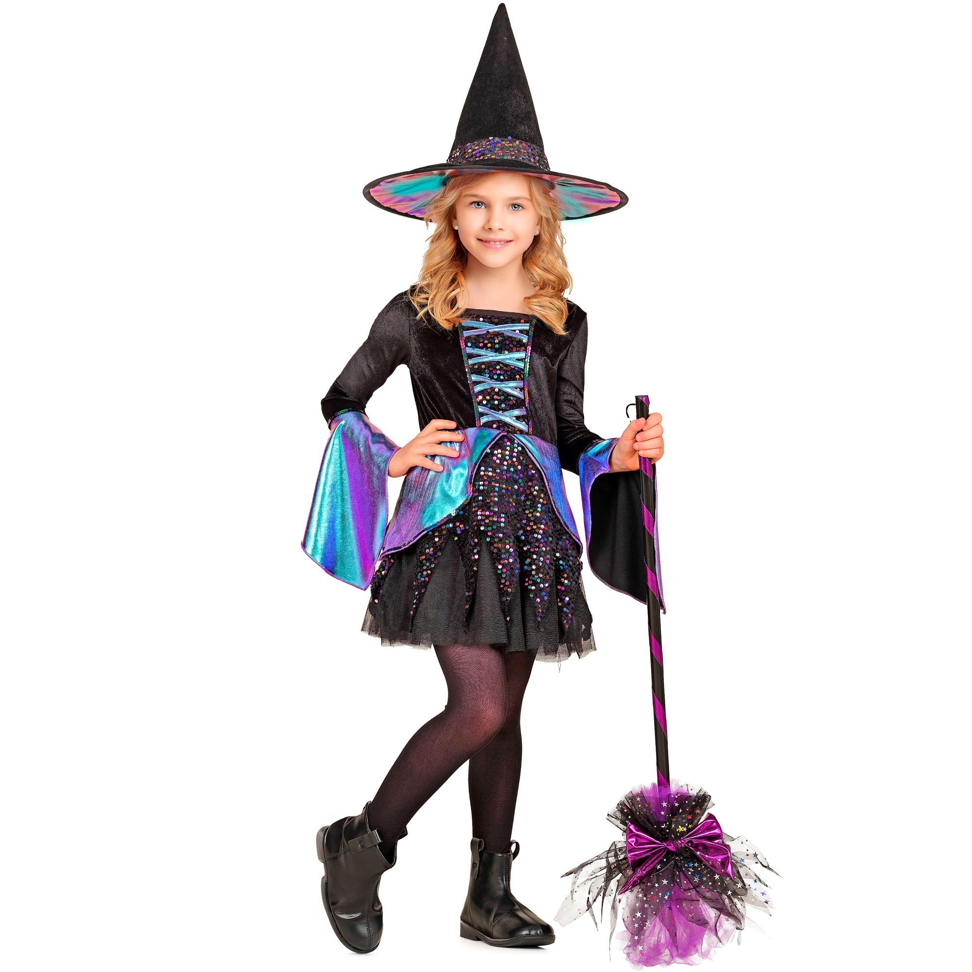 W WIDMANN MILANO Party Fashion – kostium czarownicy dla dziewczynki, sukienka i kapelusz w zestawie, magiczny strój na Halloween i karnawał