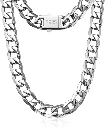 11MM Cuban Link Chain for Men Silver Chains for Men, 316L Stainless Steel and 925 Sterling Silver Filled, Sliver Mens Chain, Available In 20/22/24/26/28/30 Inches, Black Silver Mens Necklaces