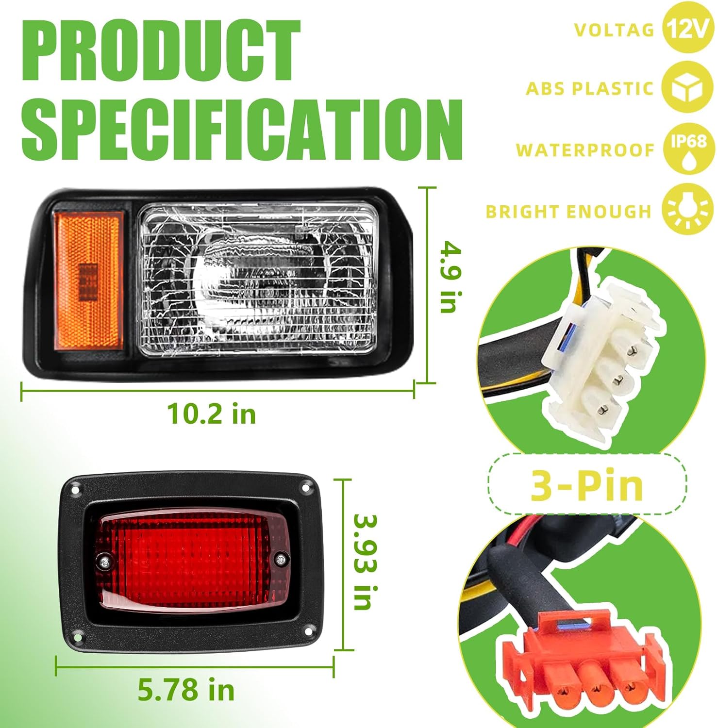 DRIVE UP Golf Cart Light Kit, Club Car DS Halogen Headlight and LED Tail Light Kit for DS 1993-up Gas and Electric Golf Carts Factory Style, Club Car Light OEM 101988002 101988001