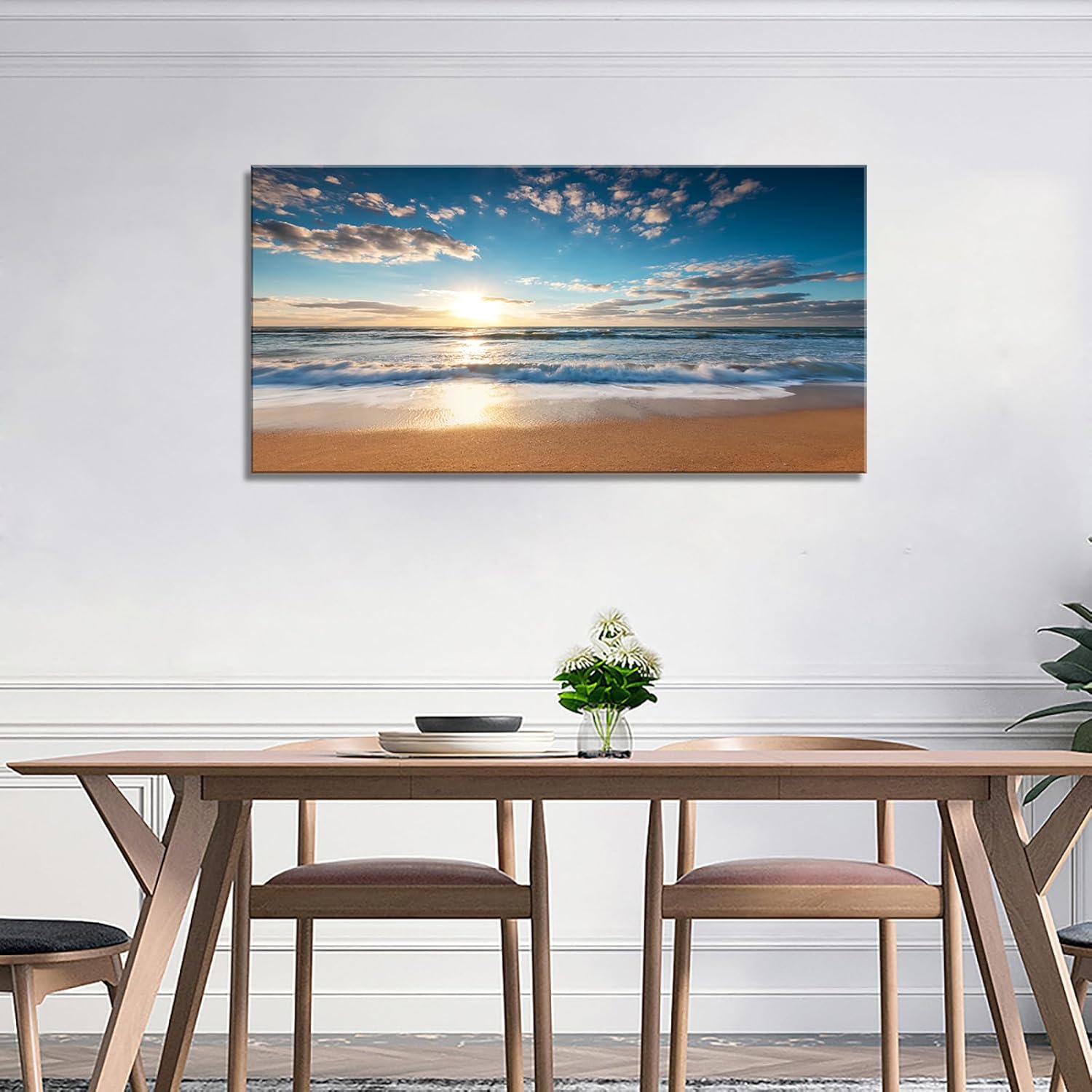 Photo 1 of YYYYHPP YP1975 Beach Pictures Wall Art Beach Sunrise Over The Tropical Sea Pictures Print on Canvas Beach Wall Decor Beach Paintings for Home Decor Stretched and Framed Easy to Hang