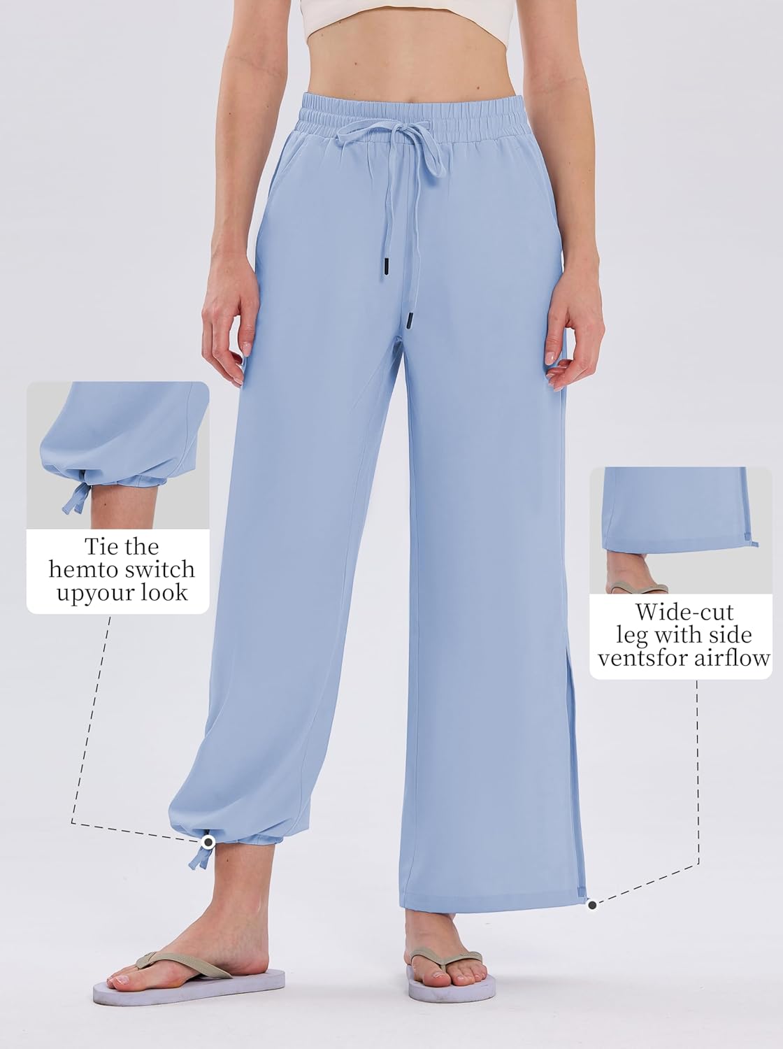 LastFor1 Women's 24''/26''/28'' Wide Leg Swim Beach Pants Waterproof UPF 50+ Lightweight Travel Pants with Pockets - Image 3