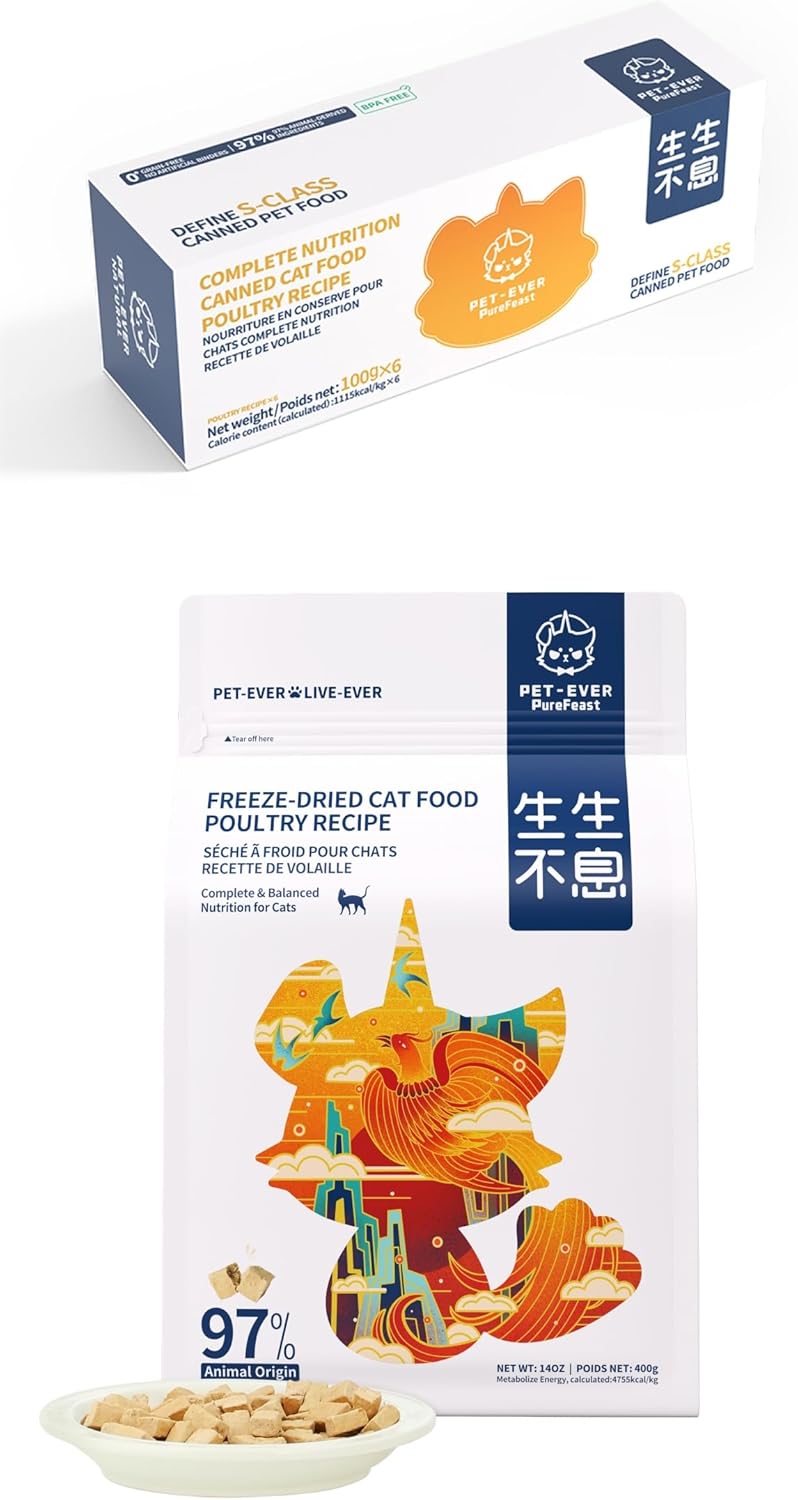 Cat Food - Freeze-Dried Food (Poultry Receipe 400g) + Wet Canned Food (Poultry Receipe 100g*6 Cans)