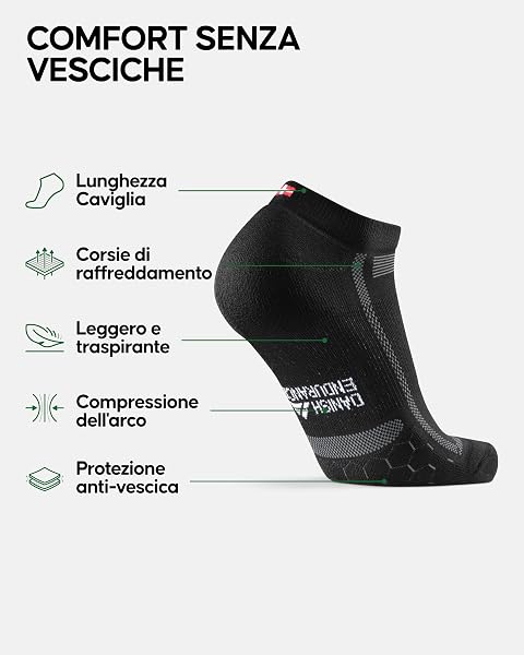 DANISH ENDURANCE Calzini Corti da Corsa, Anti-Vescica, Fantasmini Sportivi Running Uomo, per Uomo e Donna, 3 Paia - 3