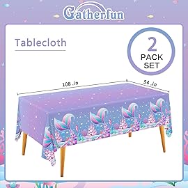 Gatherfun Mermaid Party Supplies Set: 2-Pack Rectangular Plastic Tablecloths, 54 x 108 Inches, Purple (Gradient) Mermaid Pattern, Kids & Girls 1st Birthday Decorations