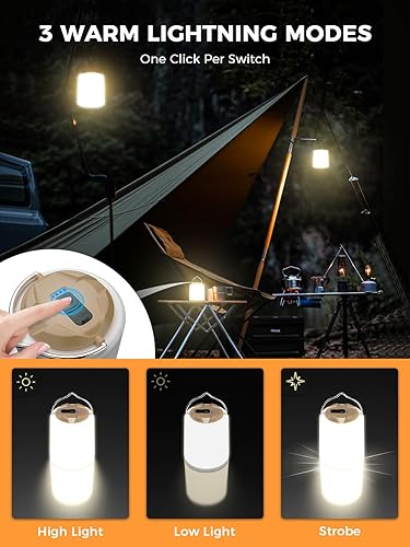 Miniatura 3 de Smiling Shark Linterna LED para campamento, mini lámpara de campamento, luz cálida, recargable y portátil, regulable, impermeable, lámpara de tienda