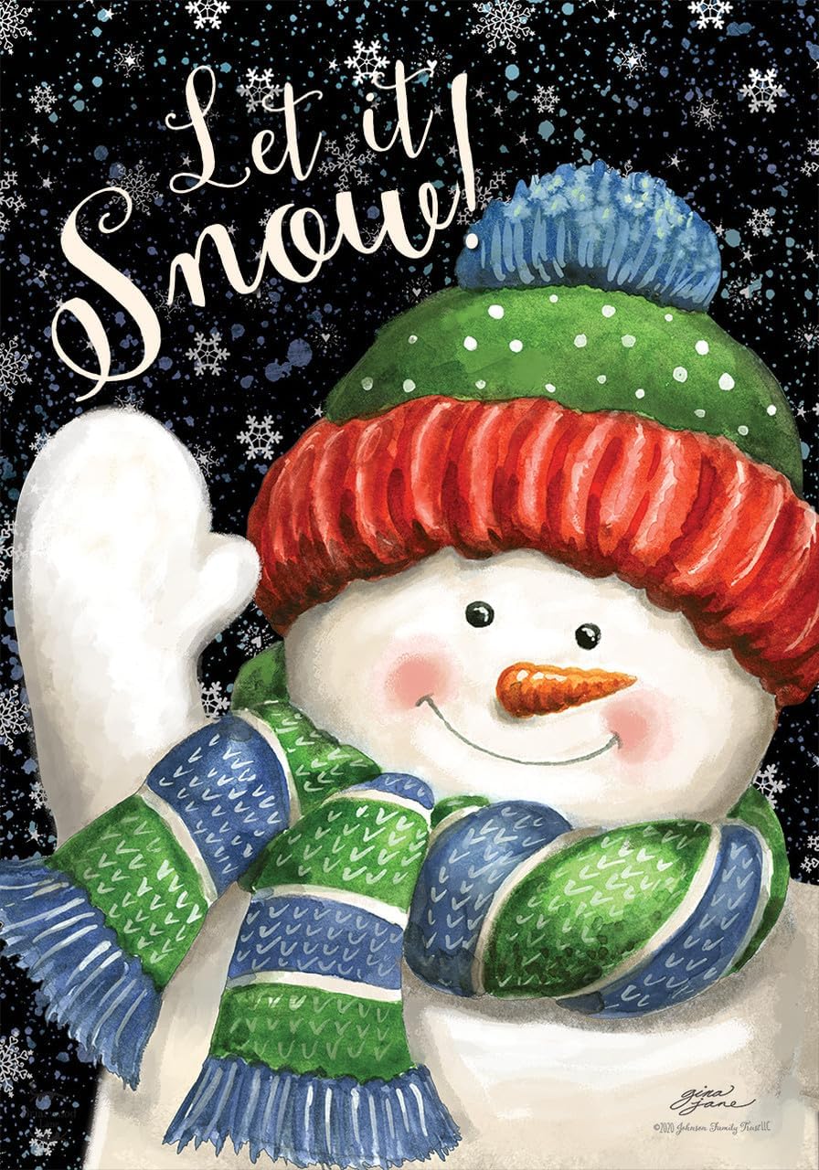 Checkered Snowman Burlap Winter House Flag Let It Snow 28" x 40" Briarwood Lane