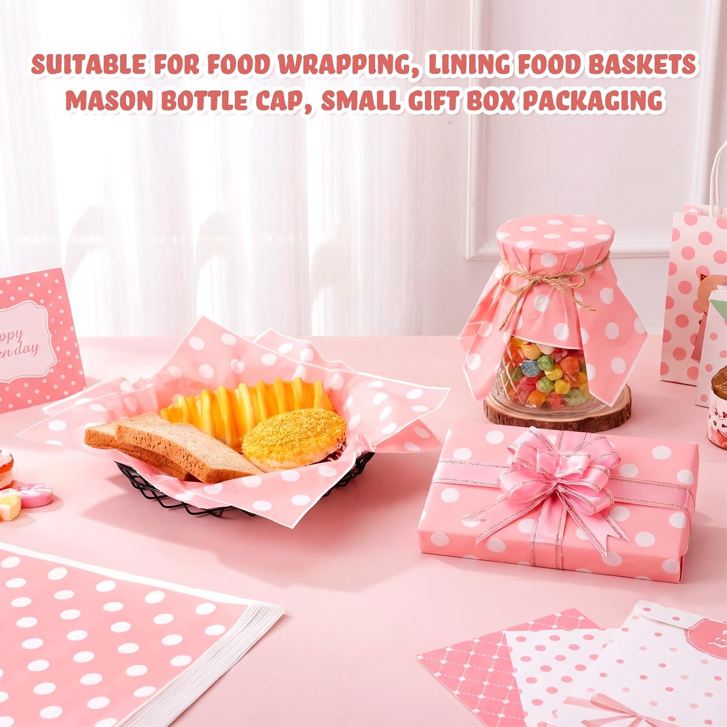 Gersoniel 150 Pcs Wax Paper Sheets Greaseproof, Pink, 12x12''