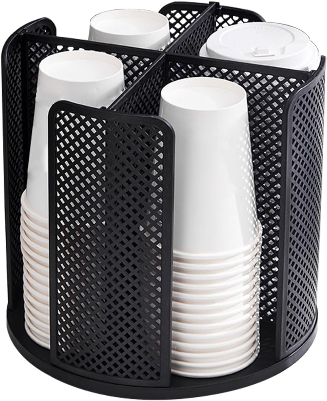 BigKing Rotatable Cup and Lid Organizer with 4 Compartments, Coffee Cup Organizer for Restaurant, Paper Cup Storage Holder for Countertop,Bathroom Kitchen,Bedroom,Coffee Shop