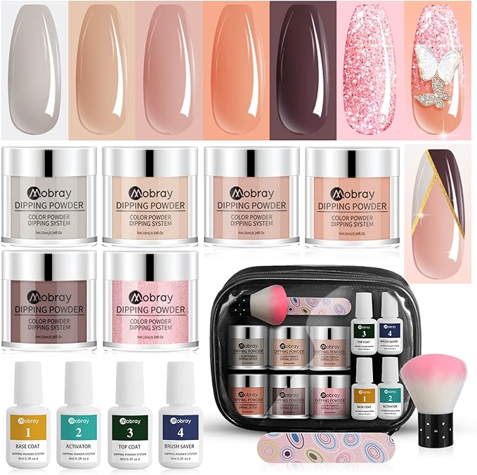 Kit Vernis Poudre Ongle, 6 Couleurs Dip Powder Poudres, Poudre à Tremper pour Ongles pas Besoin