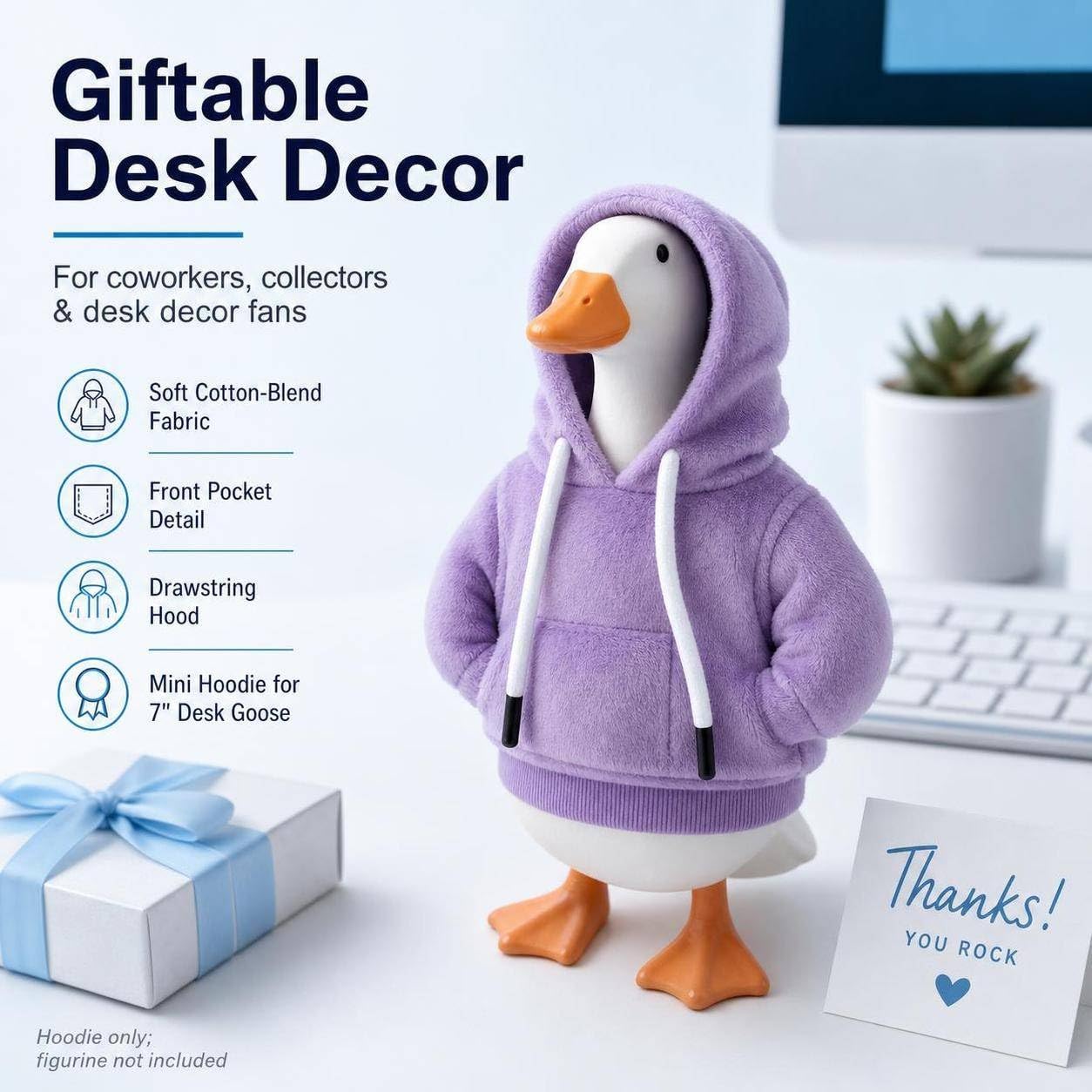 7" Desk Goose Outfits, Mini Hoodie Clothes (Purple)