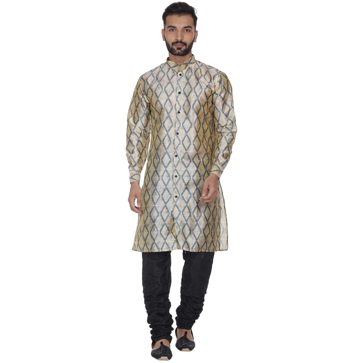 veera paridhaan Men's Blue Multi Print Sherwani Style Long Silk Kurta-picture-40