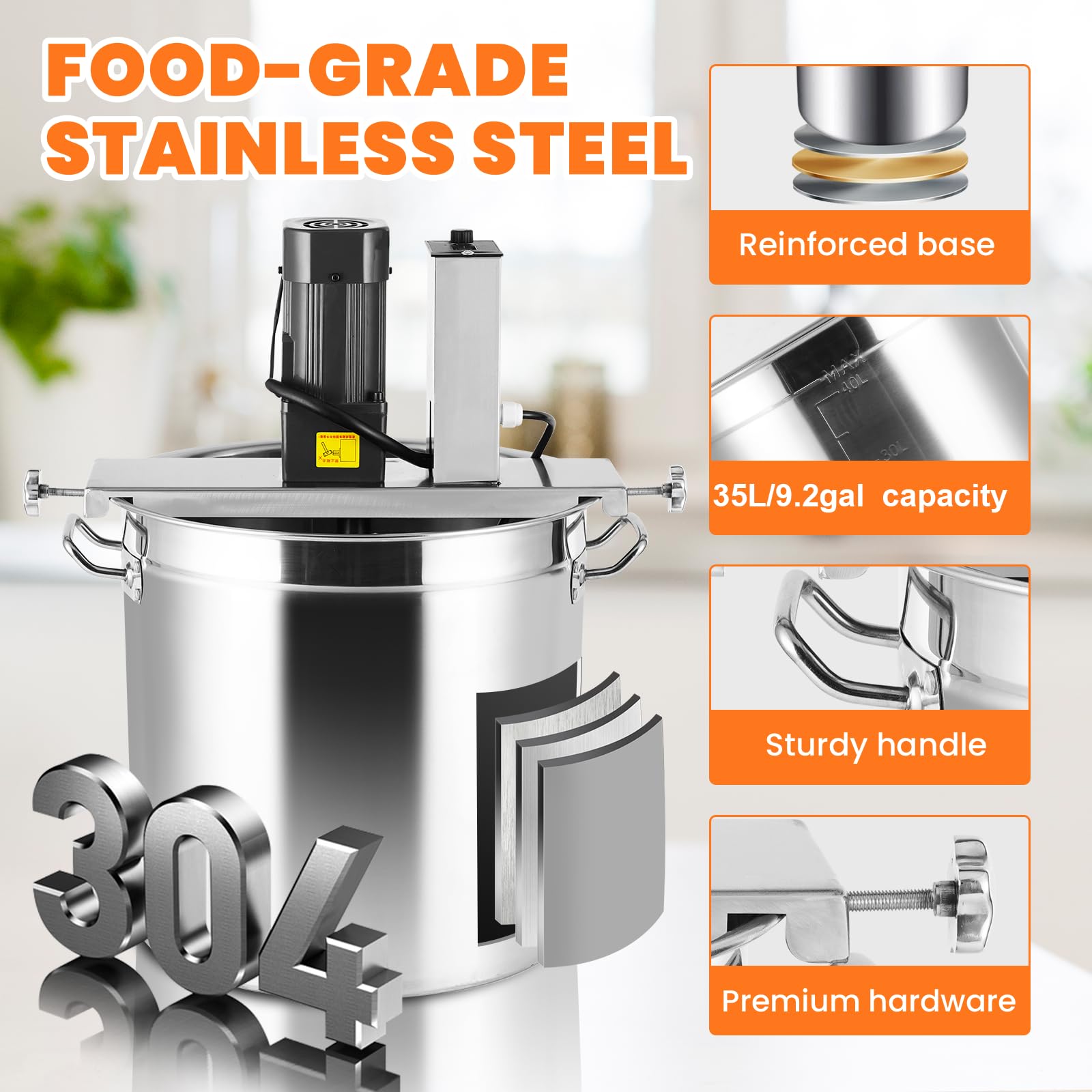 Automatic Food Mixer Sauce Stirrer Frying Machine Electric Mixer Machine Commercial Pot Seasoning Bottom Soup Sauce Stirrer for Ketchup, Chocolate Sauce, Jam (110V) (35L/9.2gal)