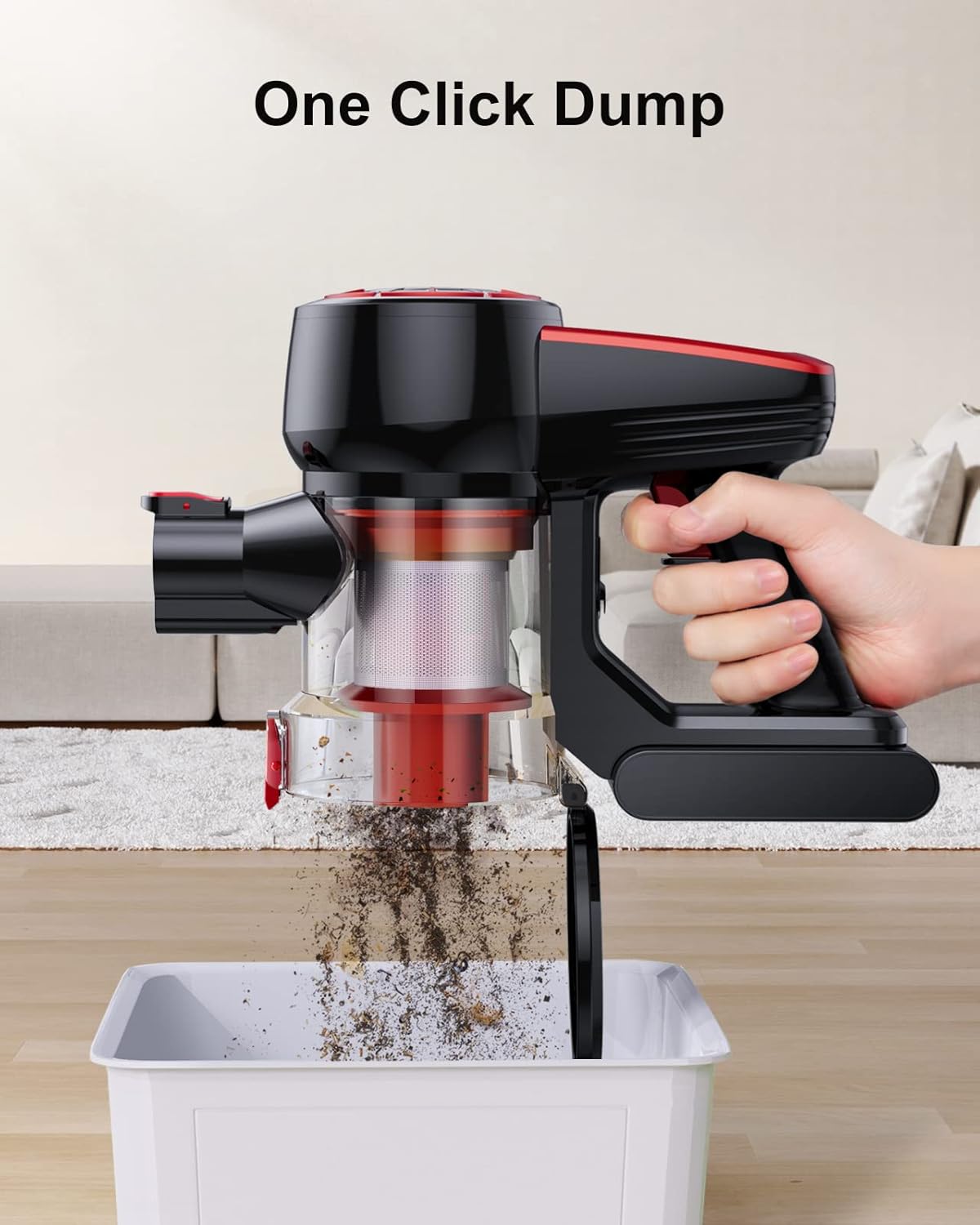 WLUPEL Cordless Vacuum Cleaner, 250W Stick Vacuum Cleaner with 30KPA Powerful Suction, Lightweight Handheld Vacuum LED Display for Carpet and Floor, Pet Hair (Hero 8-Red) -