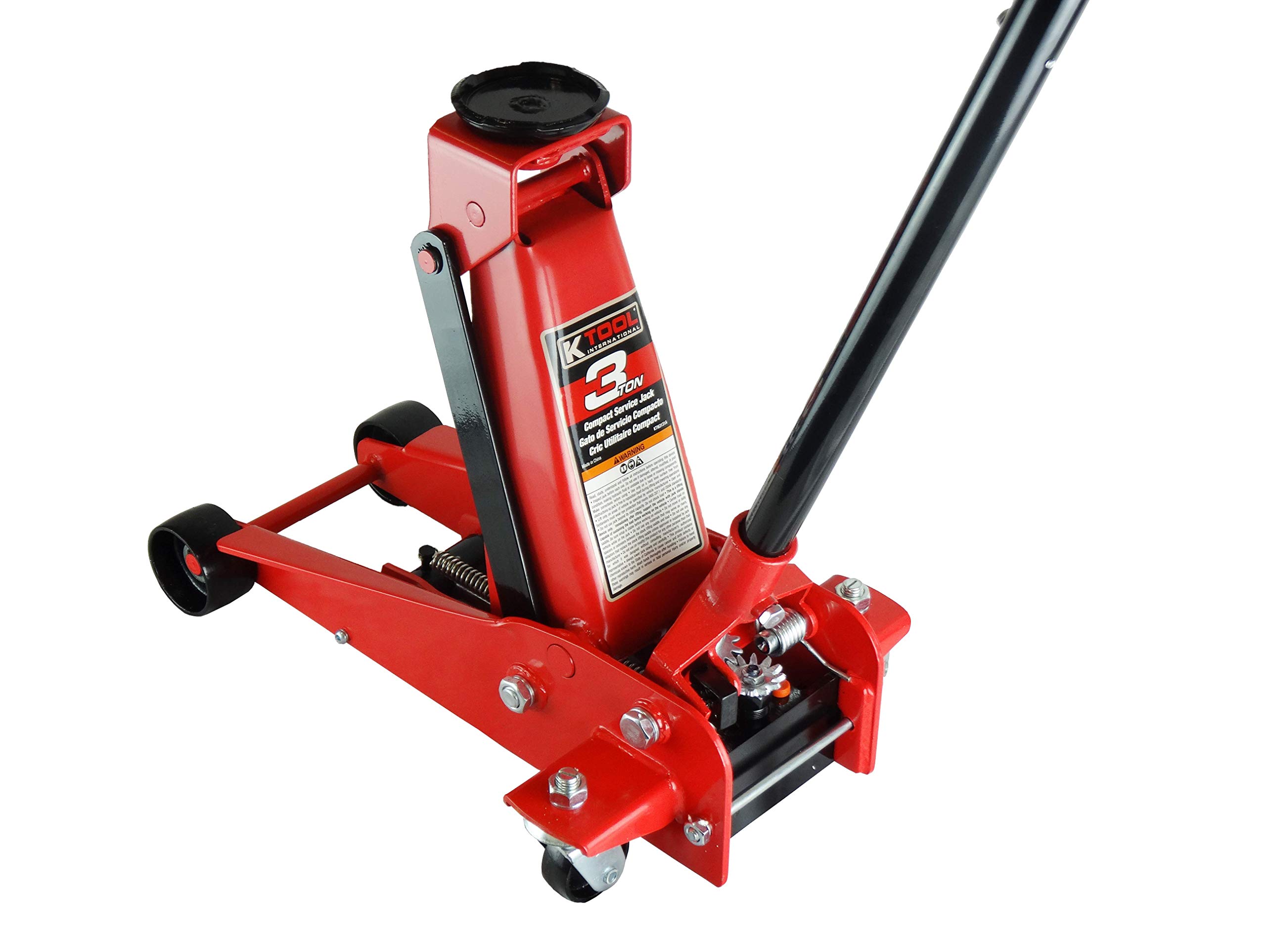 K Tool International 3 Ton Floor Jack Compact Service Jack Wide Lifting Range Jacks Cars and Truck, Swivel Rear Casters, Heavy Duty Steel, Premium Material KTI63131A