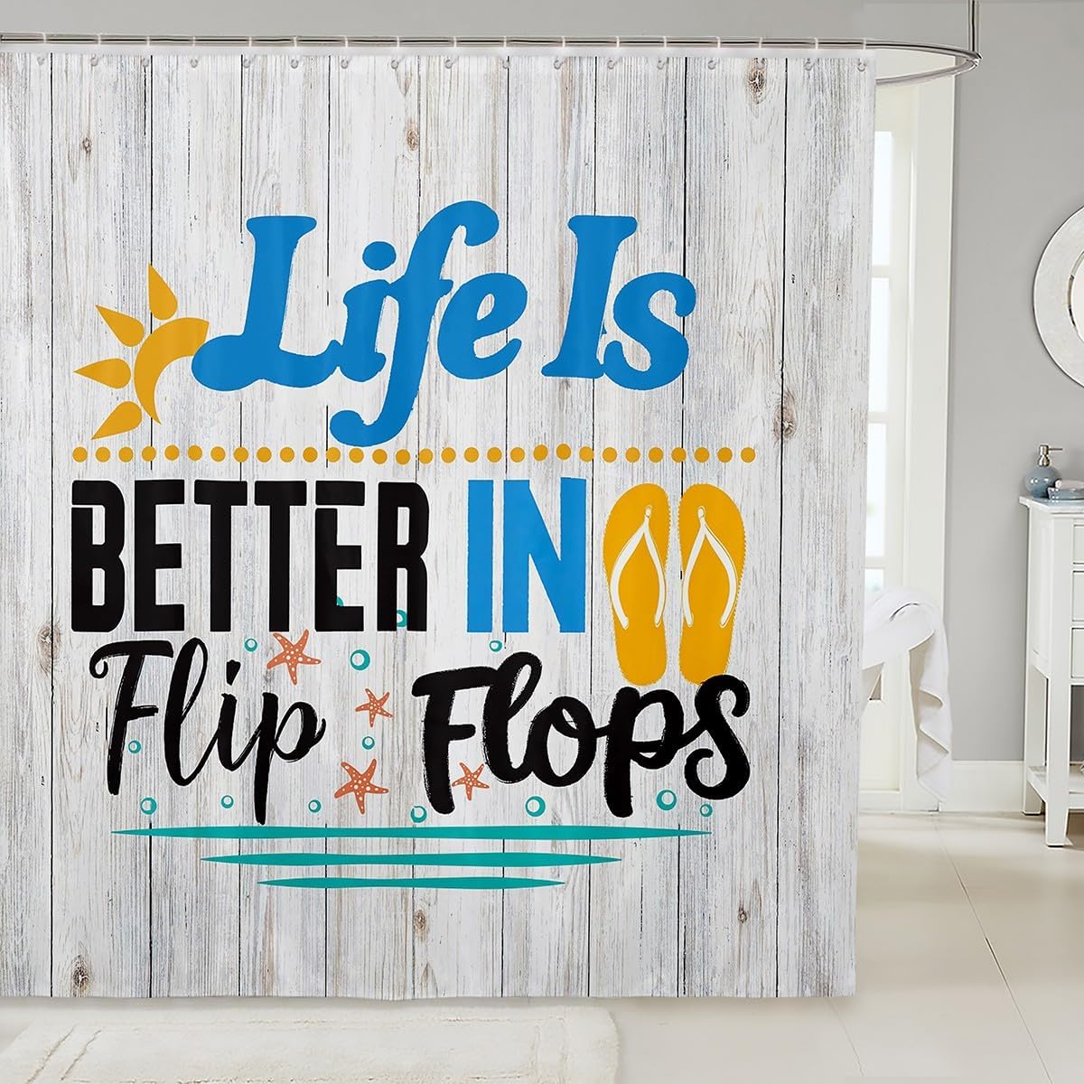 Beach Decor Shower Curtain Ocean Holiday Bathroom Curtain Kids Boys Girls Teens Cabin Lake Camping Ourdoor Style Waterproof Curtain Romantic Summer Sunshine Palm Bath Curtain,12 Hooks,72"Wx84"L