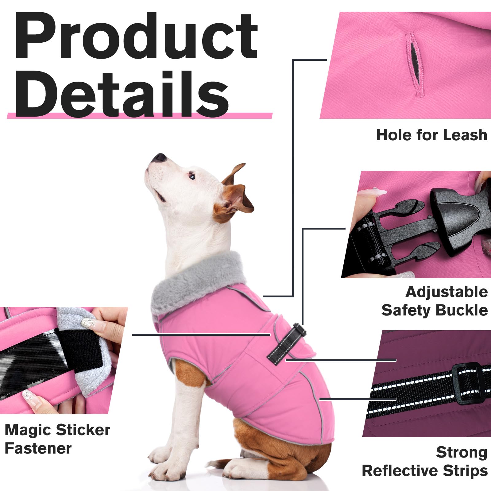Lelepet Abrigo cálido para perro, chaleco de forro polar reflectante, impermeable, resistente al viento, abrigo de invierno para perro, abrigo para clima frío con hebilla ajustable, forro polar, traje