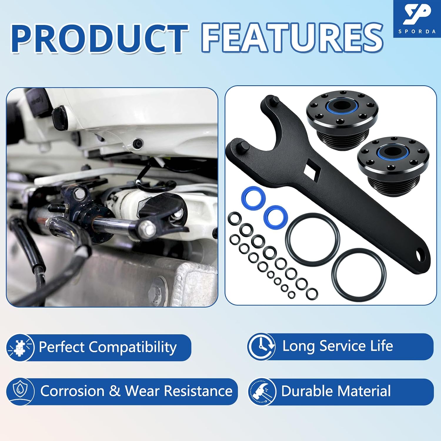 HC5345 Seal Kit for Seastar Hydraulic Steering | 3,000 PSI Rated Seals. Complete Kit: 1 HS5157 Pin Wrench, 2 Seal Glands, 16 O-rings. Replaces HC5340-HC6755