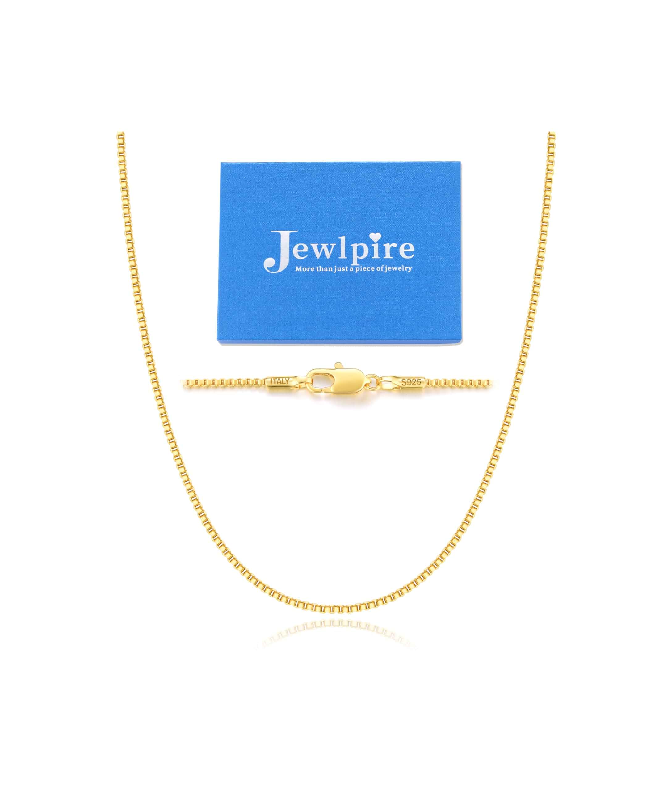 Jewlpire 1.3mm Box Chain 14K Gold Plated 925 Sterling Silver Chain Necklace for Women, Sturdy Womens Chains Necklace 14 16 18 20 22 24 26 Inches