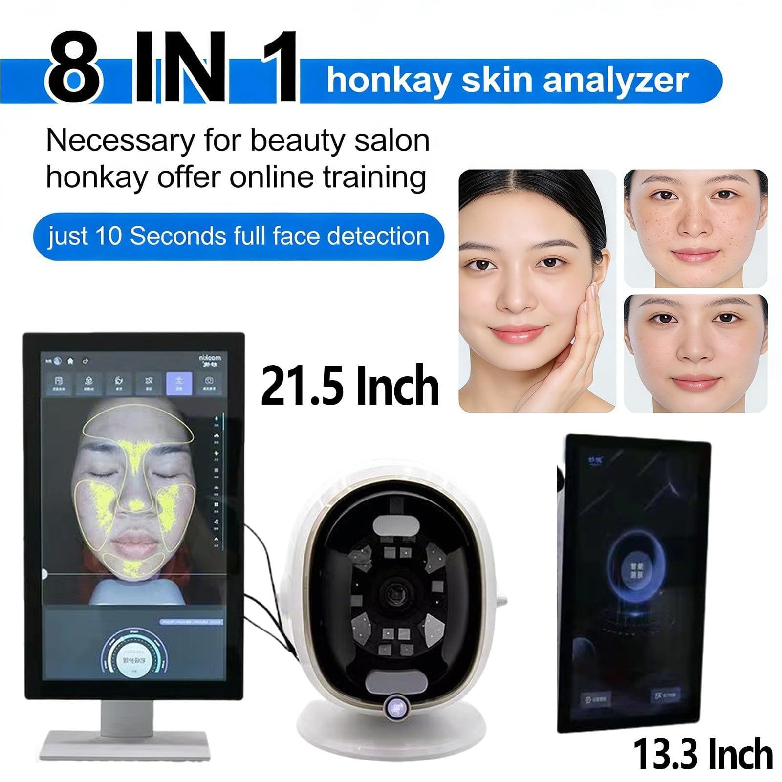 Analizador Inteligente De Piel De 13,3″/21,5″, Píxeles HD De 38mp, 8 Tipos De Análisis Espectral, 20 Indicadores De Prueba, Análisis Y Predicción De Síntomas Cutáneos White-13.3in