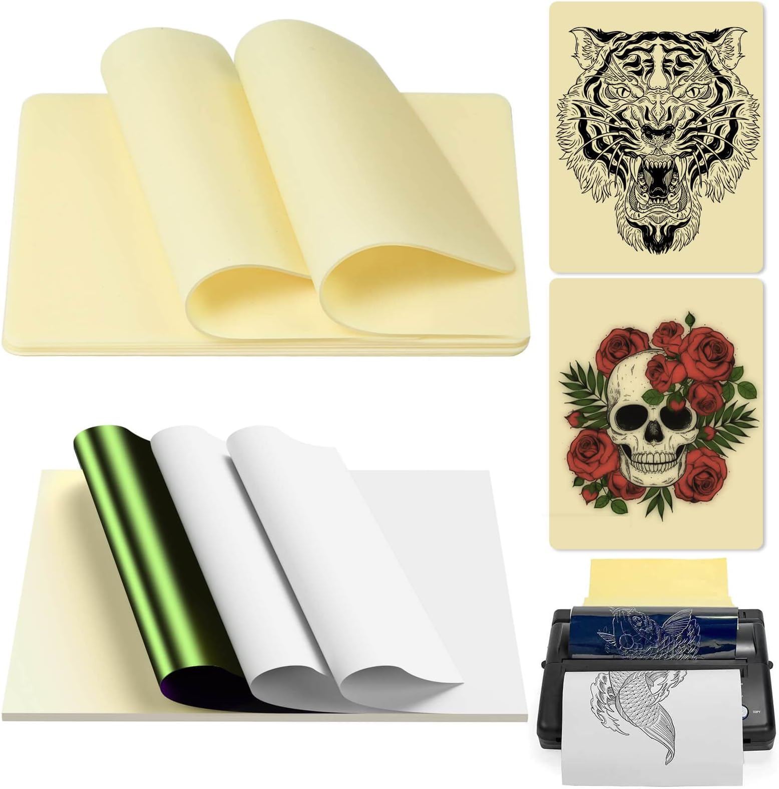 Modacraft 18Pcs Blank Tattoo Practice Skin and Transfer Paper Kit Include 8pcs Tattoo Fakeskin and 10pcs Tattoo Transfer Paper, Tattoo Skin Practice Kit for Beginners and Experienced Artists