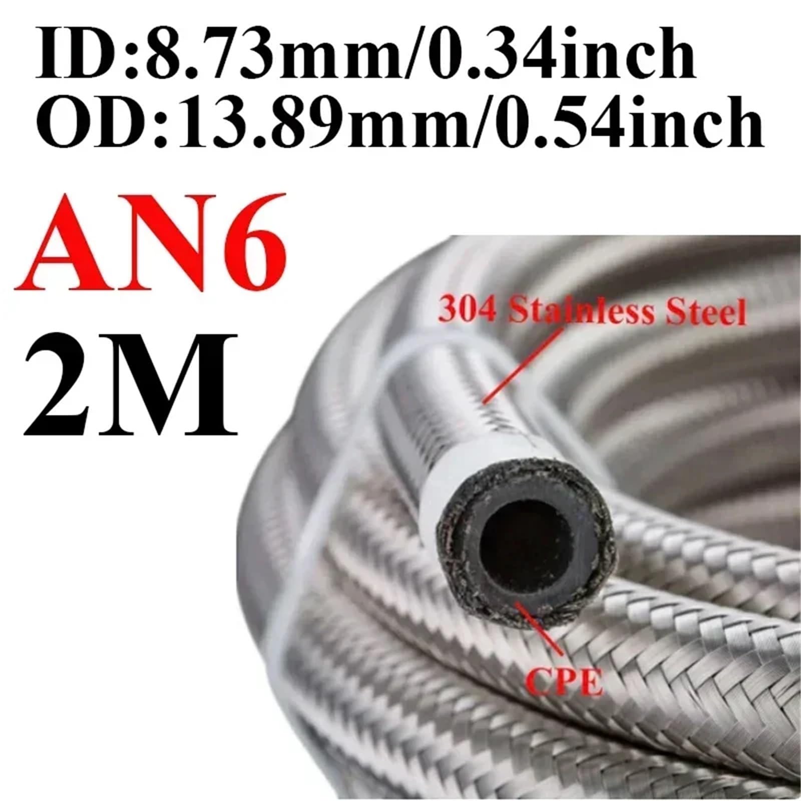 1M-6M AN4 AN6 AN8 AN10 AN12 Wąż paliwowy do chłodnicy oleju i gazu samochodowego Rura ze stali nierdzewnej w oplocie z gumy CPE Pressure Sensor Hose(2M AN6 ID8.73mm)