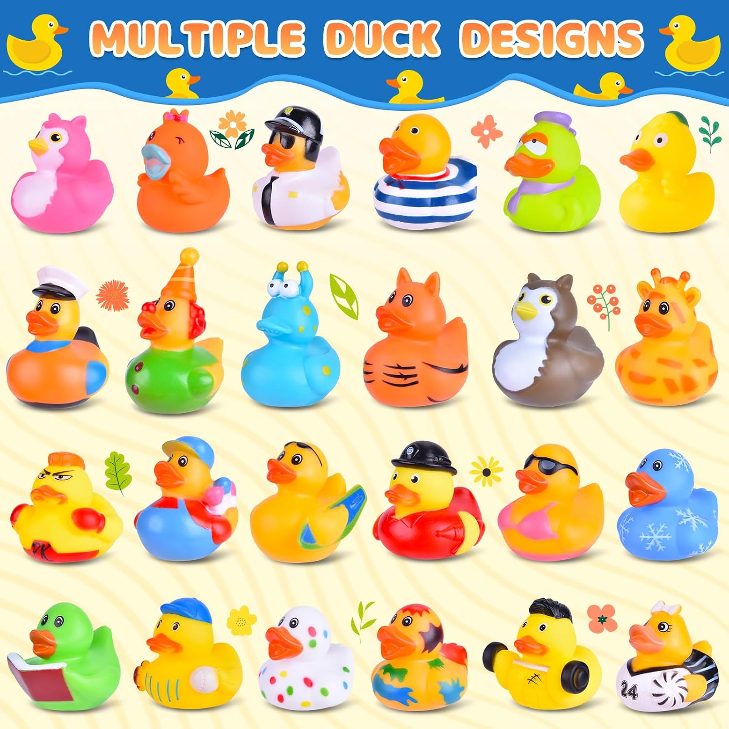 55 Packs Rubber Ducks in Bulk Assortment Car Ducks for Ducking, Small Rubber Duckies for Toddler Baby Bath Toys Floater Duck Bath Pool Toys Kids Party Favors with Mesh Carry Bag thumbnail