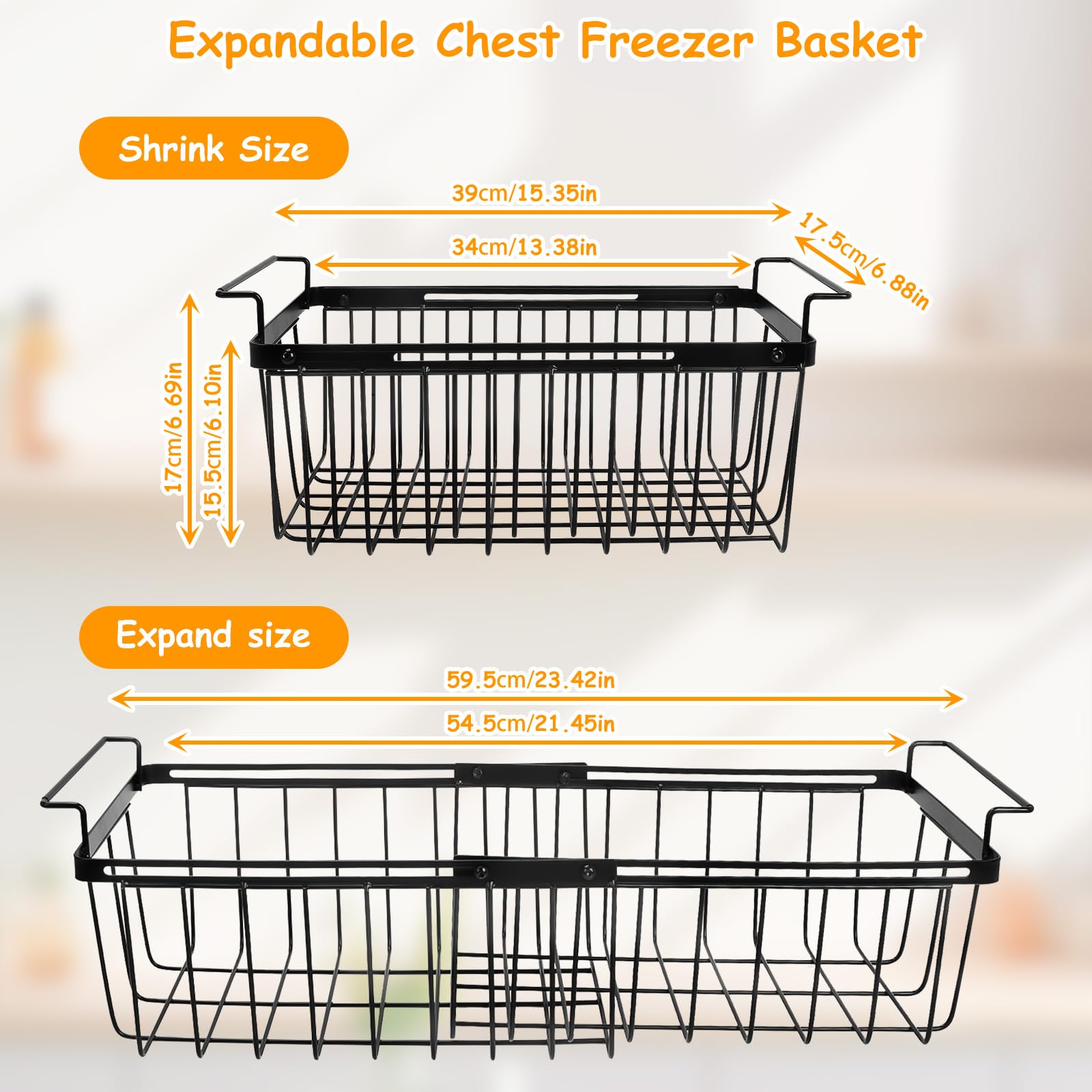 mumisuto 2 Piezas Cesta para Congelador Estirable, Longitud Ajustable de 39 cm a 59,5 cm, Organizadores Arcon Congelador con Asas, Congelador Caja de Almacenamiento, para la Mayoría de Congeladores