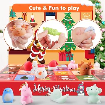 Christmas Squishies Advent Calendar 2025 Mochi Squishy Advent Calendar Christmas Countdown Calendar 24 Pieces Cute Mochi Squishy Toy - Party Favors Toys Xmas Gifts Advent Traditional Gifts Ideas