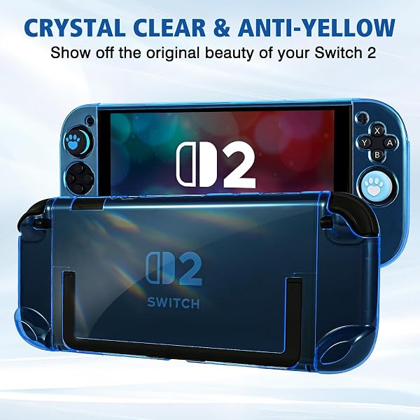 DLseego Coque de Protection pour Switch 2,Dockable Cristal Transparent Coque Dure en PC Split Design Housse de Protection avec 2 Cover pour Les Poignées et 4PCS Capuchon de Joystick,Bleu - 4