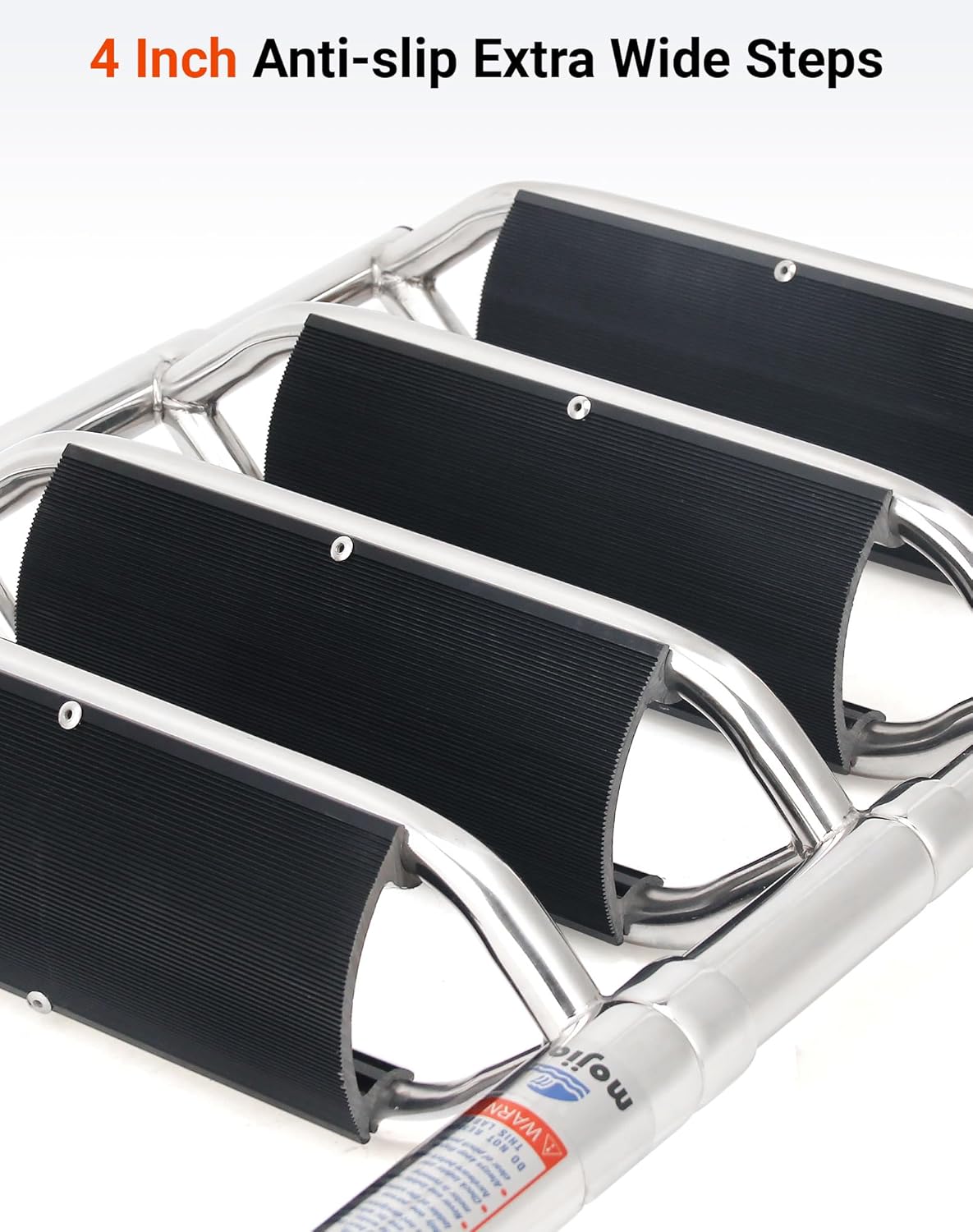 4-Step Heavy-Duty Stainless Steel Pontoon Boat Ladder with Extra Wide Steps & Handrails | Telescoping Folding Rear Entry Ladder, 600lbs Capacity, Marine-Grade 316 Stainless Steel