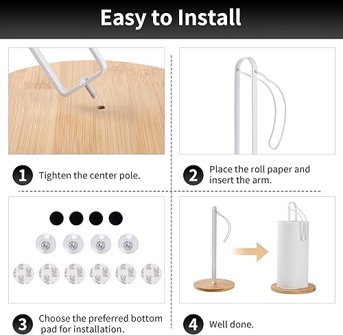 Miniatura 6 de TONLEA Toallero de madera con fijador, soporte para toallas de papel, soporte para toallas de cocina, soporte independiente con base de madera fija