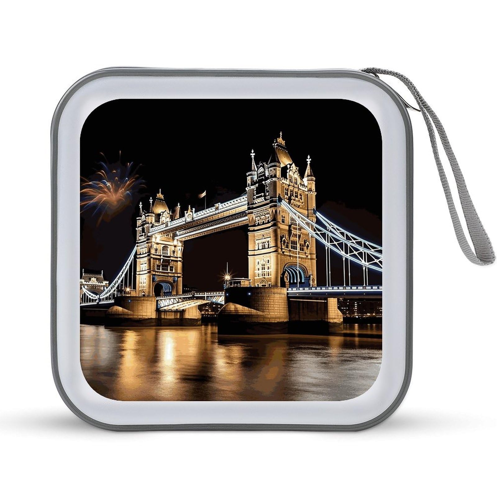 VstaDank Night London Tower Bridge CD Case, Portable CD Sleeve Zipper-Style CD/DVD Wallet, Anti-Scratch CD Storage Pouch, Plastic CD Case for CDs, DVDs, Blu-rays, Vinyl Records