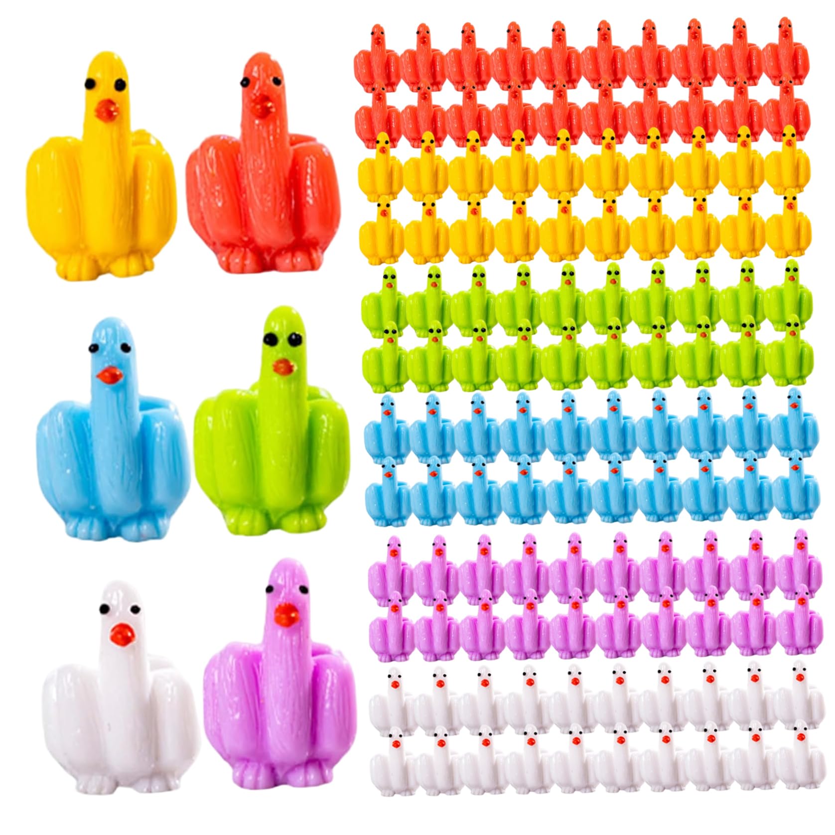 Hoveeluty Assorted Color 120Pcs Mini Ducks, Colorful Funny Tiny Middle Finger Duck For Hiding And Seek Prank, 1 Inch Mini Resin Animals For Dollhouse Office Car Accessories Decor Resin Ducks