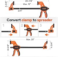 Vista 4 de Jorgensen Bar Clamps For Woodworking, 12" 2-Pack One-Handed Clamps/Spreader with Load Limit Indicator, Quick Grip Bar Clamps E-Z Hold F Clamps Set