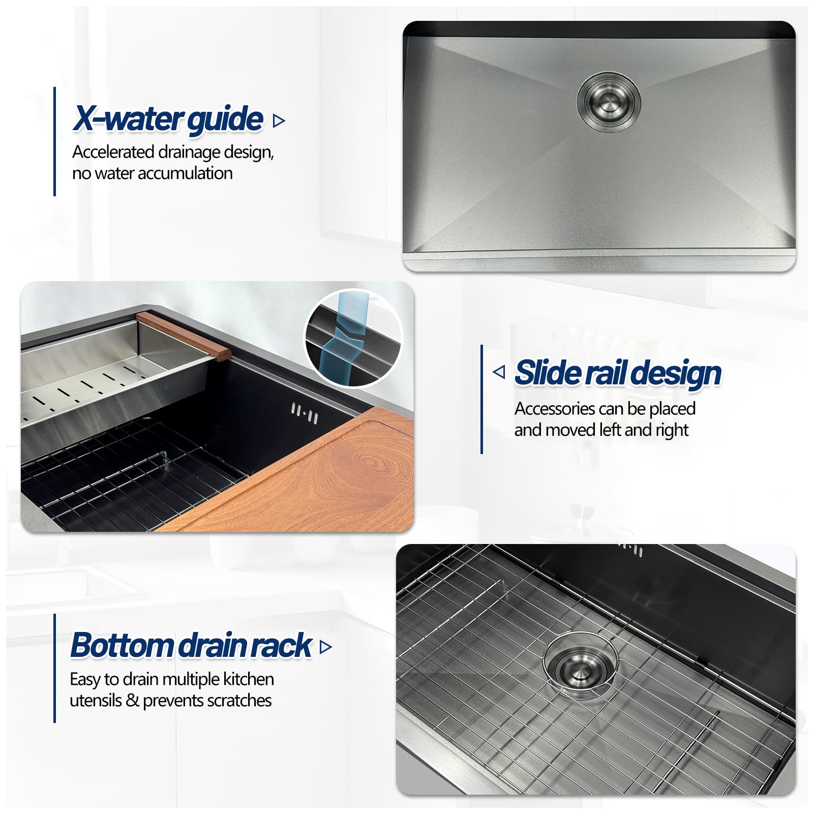Küchenspüle Edelstahl Schwarz Anthrazit 85x50 cm, Mit Abtropfgestell, Abtropfbecken, Schneidebrett, Siphon, Abflussrohr, Unterbau-oder Aufsatzspüle, 1 Becken Spülbecken, Kitchen Sinks Waschbecken