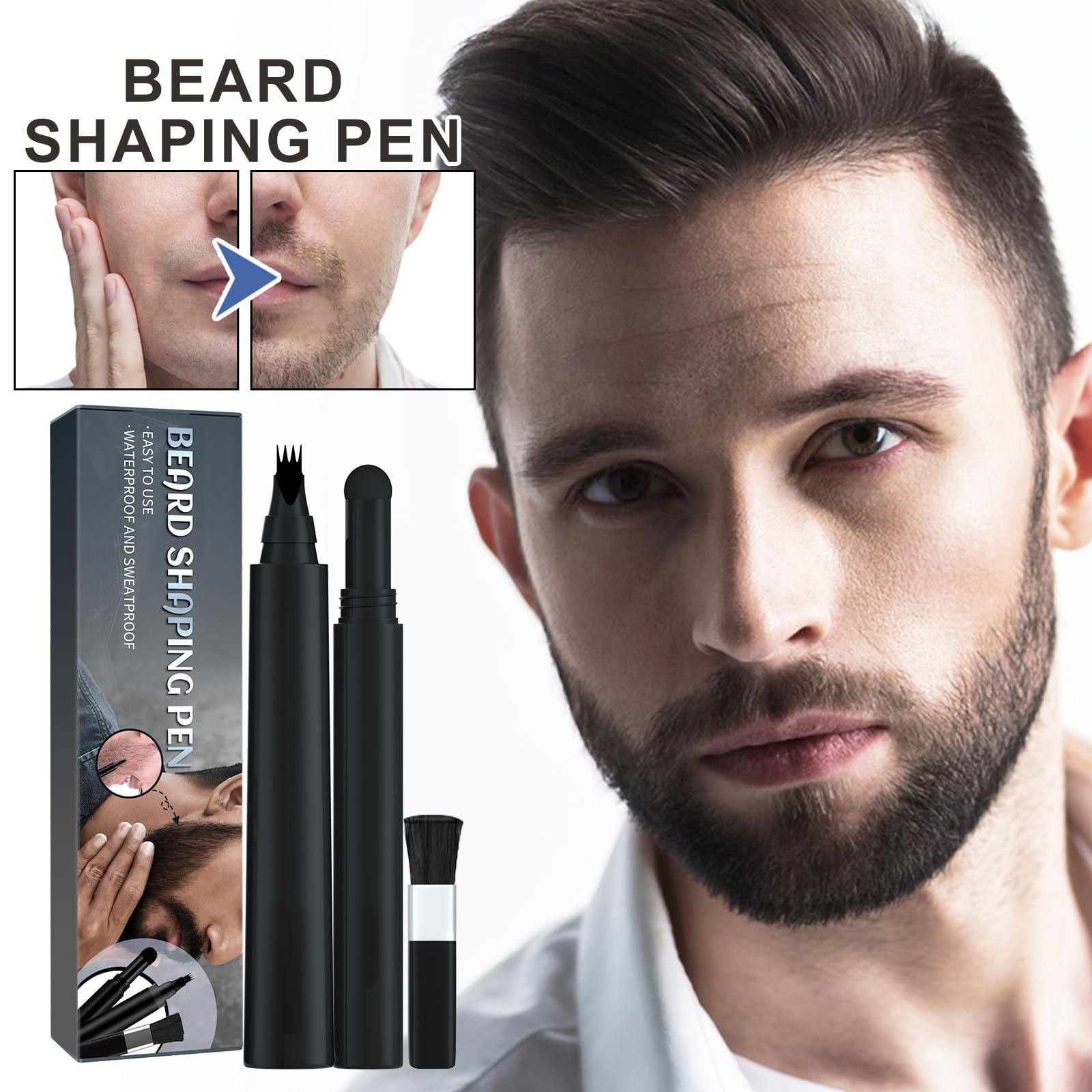 Set di penne stilografiche per barba, set di penne stilografiche per barba, matita, facile da riempire e definire la barba con penna per addensare la barba, kit per baffi e sopracciglia